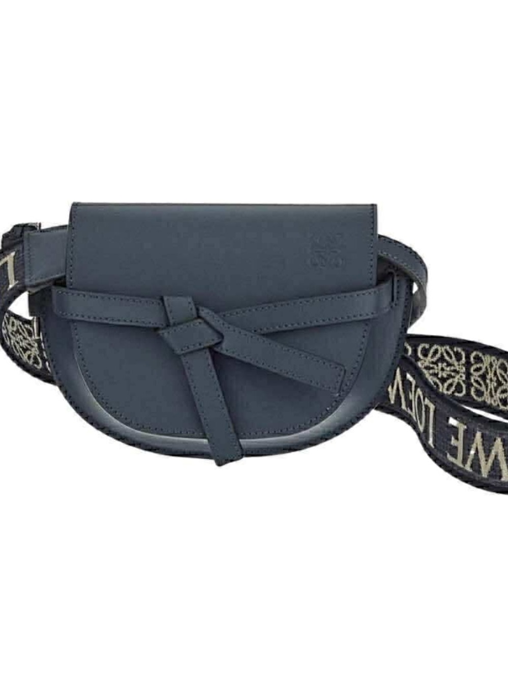 Leather Saddle Belt Bag in Deep Navy with Decorative Strap